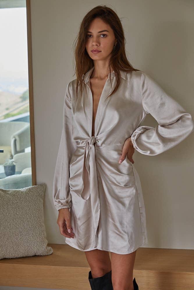 BROADMOOR Satin-Collar Long Sleeve Dress