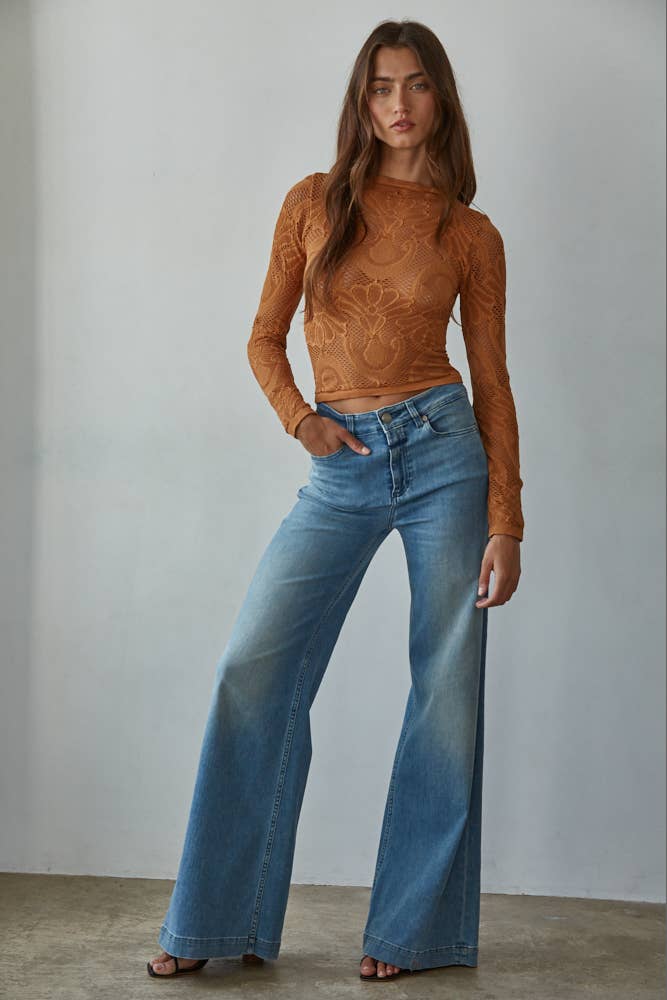 QUEEN ANNE Knit Seamless Jacquard Top