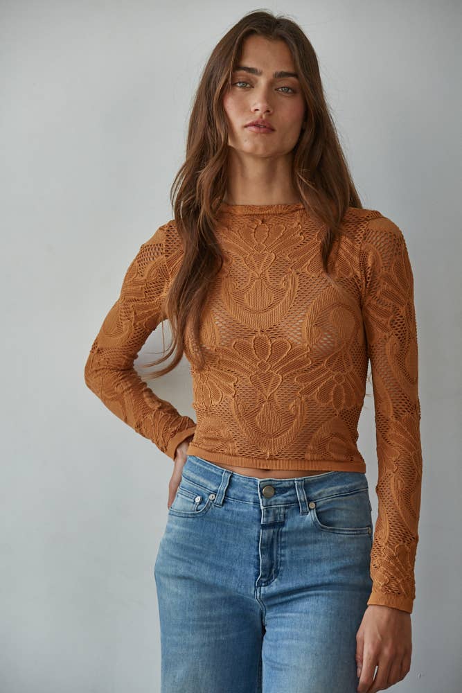 QUEEN ANNE Knit Seamless Jacquard Top