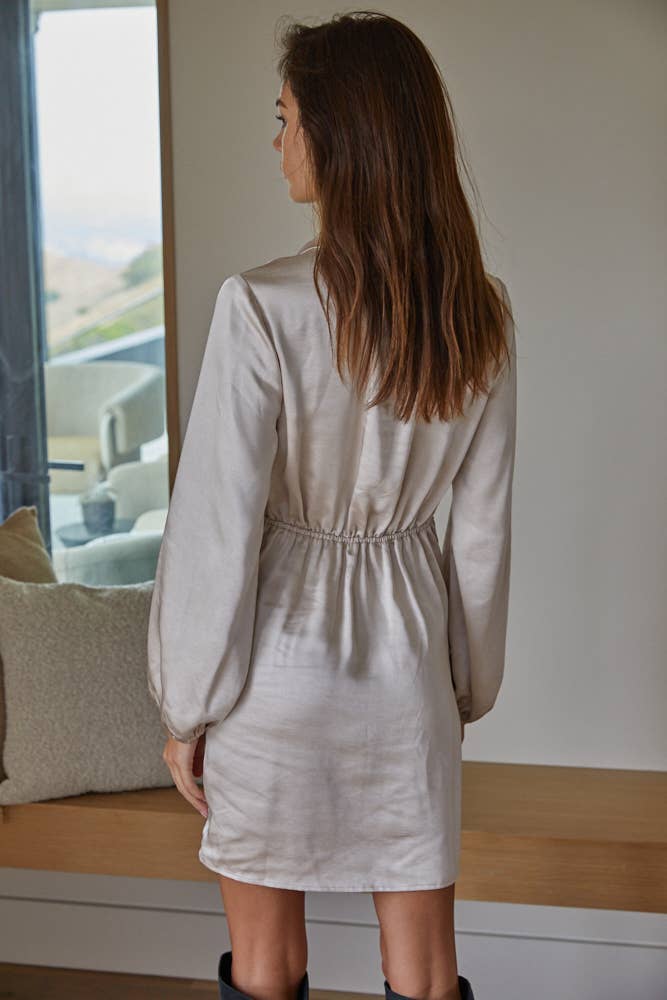 BROADMOOR Satin-Collar Long Sleeve Dress