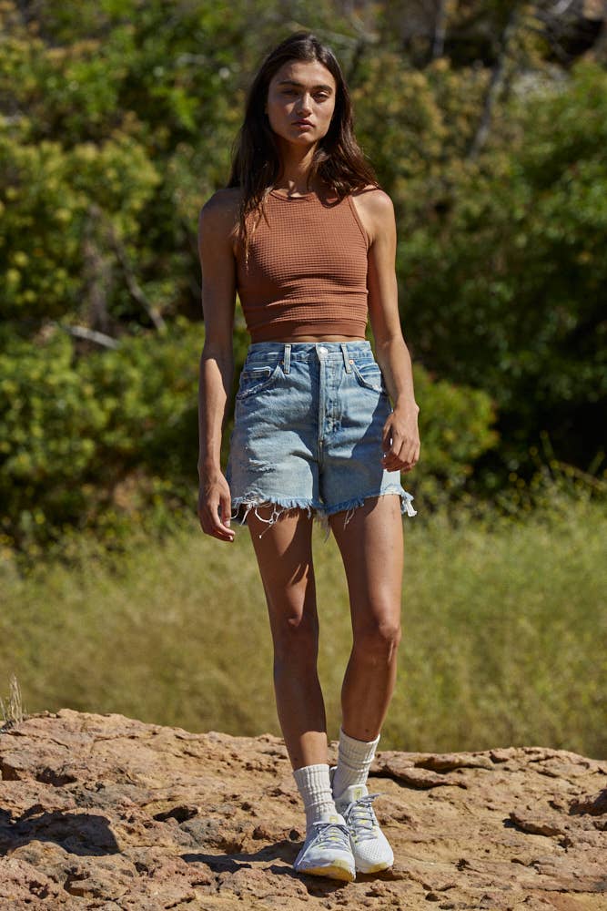 PORTAGE Seamless Waffle Crop Tank