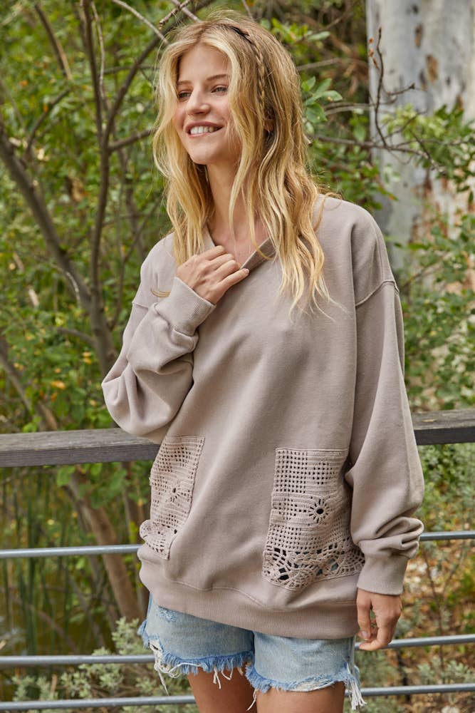 MADISON Crochet Detail Crew Neck Sweater