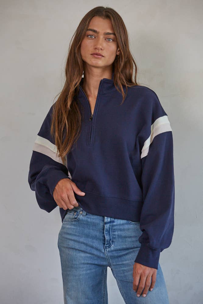 MARINA Knit Cotton Half Zip Up Pullover