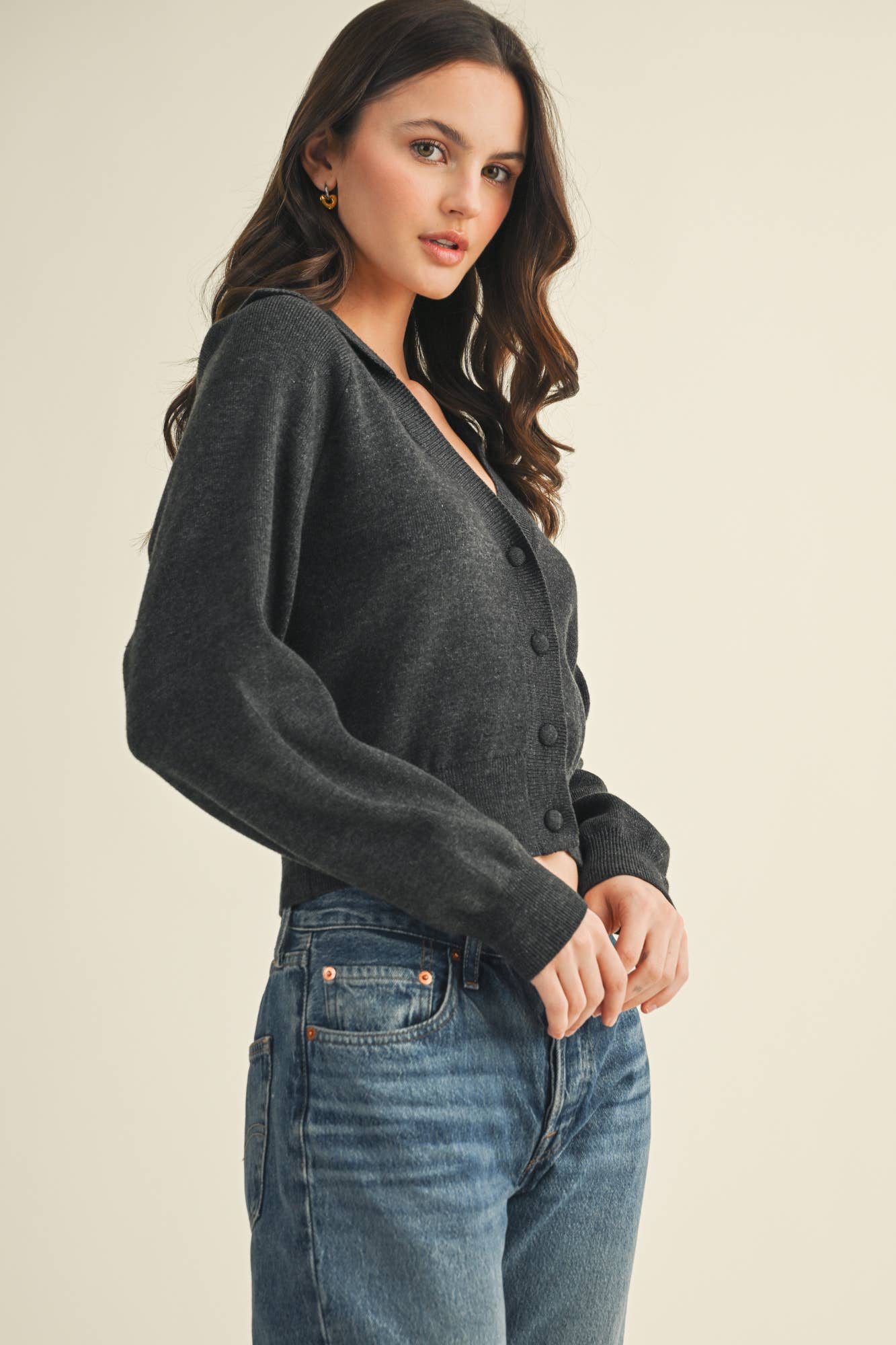 WIDE COLLAR Sweater Cardigan