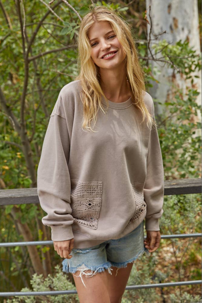 MADISON Crochet Detail Crew Neck Sweater